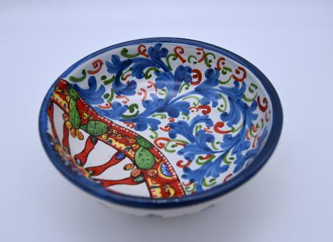 Ciotola per antipasti/aperitivi decoro ruota carretto Produzione artigianale di Santo Stefano di Camastra Diametro 12cm