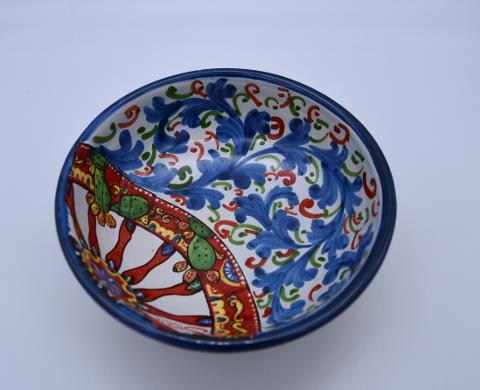 Ciotola per antipasti/aperitivi decoro ruota carretto Produzione artigianale di Santo Stefano di Camastra Diametro 12cm