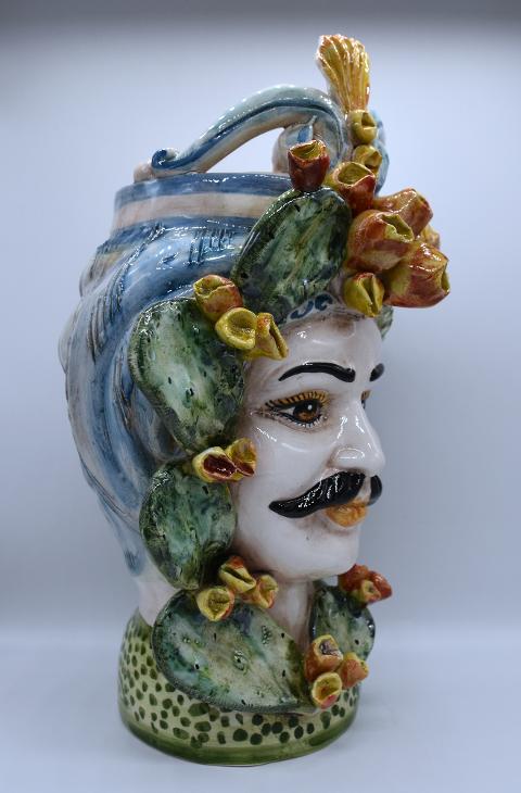Coppia teste di moro con fichi d'india Produzione artigianale di Caltagirone h.30 cm