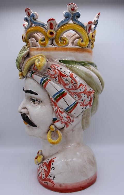 Coppia teste di moro con corona e turbante Produzione artigianale di Caltagirone h.30 cm