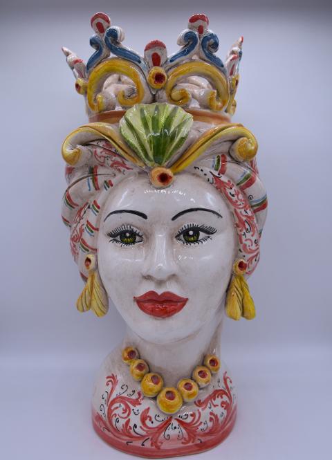 Coppia teste di moro con corona e turbante Produzione artigianale di Caltagirone h.30 cm