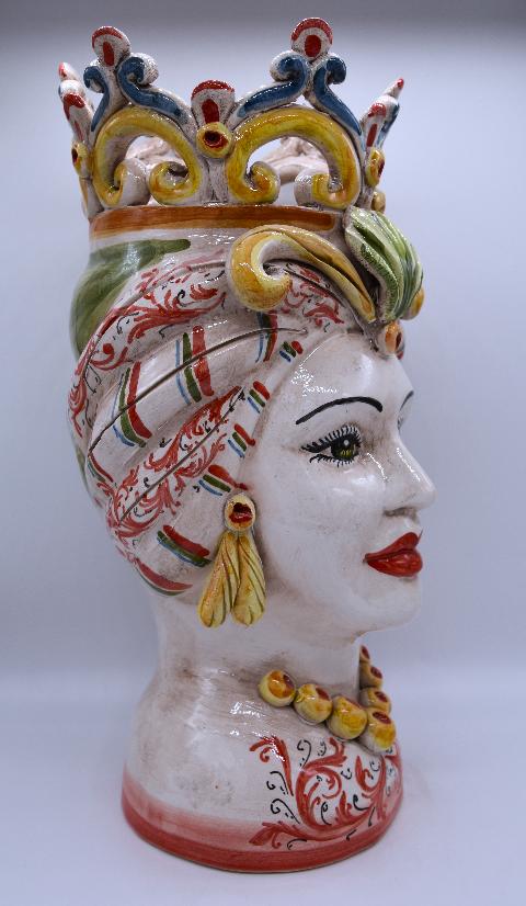 Coppia teste di moro con corona e turbante Produzione artigianale di Caltagirone h.30 cm