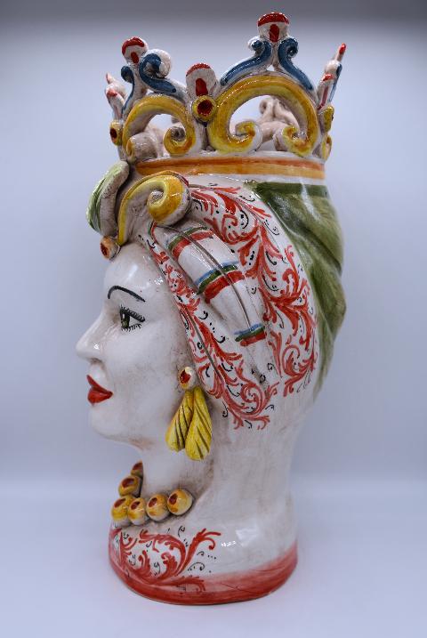 Coppia teste di moro con corona e turbante Produzione artigianale di Caltagirone h.30 cm