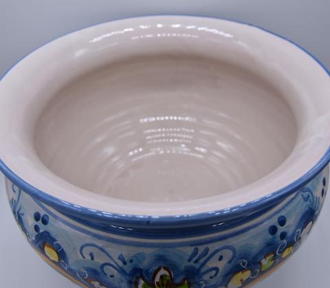 Portavaso cachepot decoro nastrino celeste in ceramica siciliana Produzione artigianale di Caltagirone Diametro 20cm