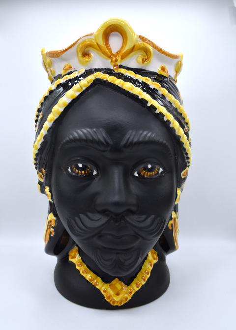 Coppia Teste di moro moderne gioiello con nero opaco Produzione artigianale di Caltagirone h.25 cm