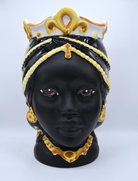 Coppia Teste di moro moderne gioiello con nero opaco Produzione artigianale di Caltagirone h.25 cm