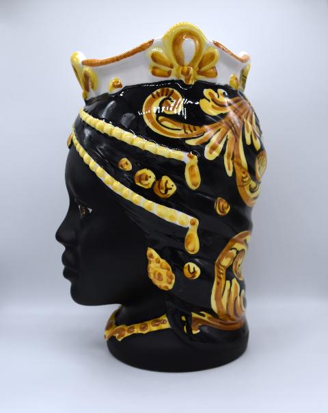Coppia Teste di moro moderne gioiello con nero opaco Produzione artigianale di Caltagirone h.25 cm