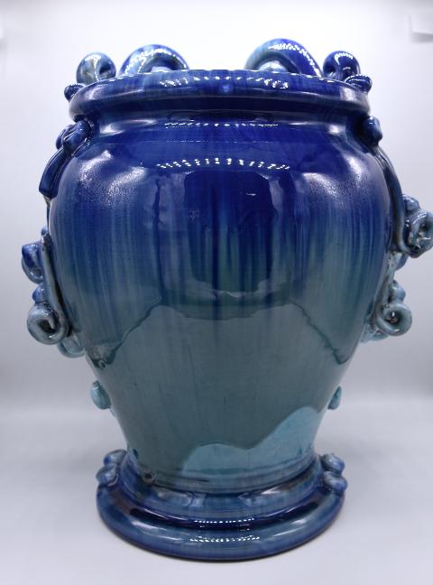 Testa di moro Re design moderno blu/azzurro Produzione artigianale di Santo Stefano di Camastra h.30 cm