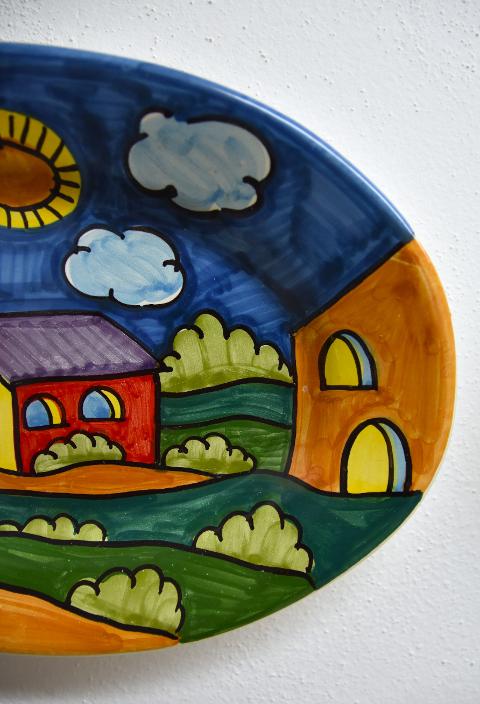 Piatto vassoio ovale in ceramica Produzione artigianale di Santo Stefano di Camastra 33 x 20