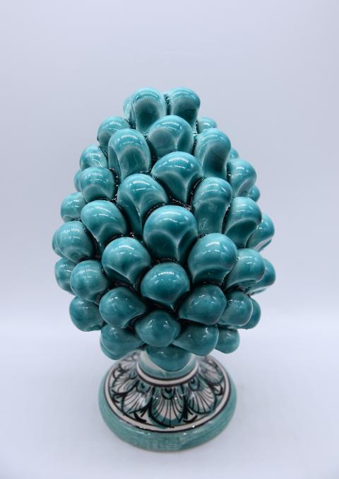 Pigna siciliana in ceramica verde acqua con base decorata Produzione artigianale di Caltagirone h.15cm