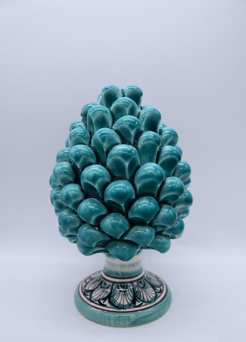Pigna siciliana in ceramica verde acqua con base decorata Produzione artigianale di Caltagirone h.15cm
