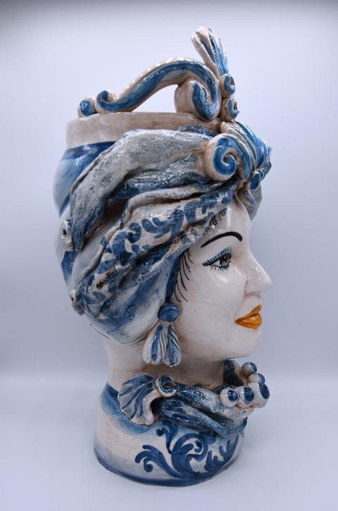 Coppia teste di moro con corona e turbante h.30 cm Produzione artigianale di Caltagirone decorate