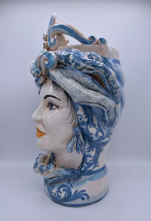 Coppia teste di moro con corona e turbante h.30 cm Produzione artigianale di Caltagirone decorate