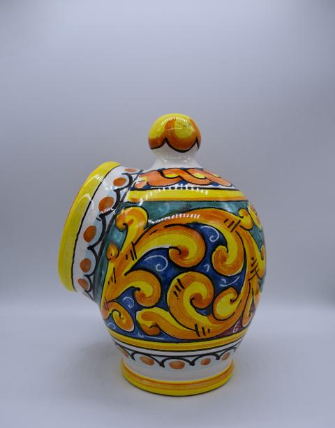Saliera a salvadanaio in ceramica decoro barocco Produzione artigianale di Caltagirone h.20 cm