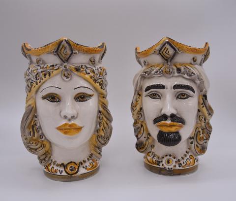 Teste di moro modello gioiello moderne decoro arancione e fumé Produzione artigianale di Caltagirone h.15cm