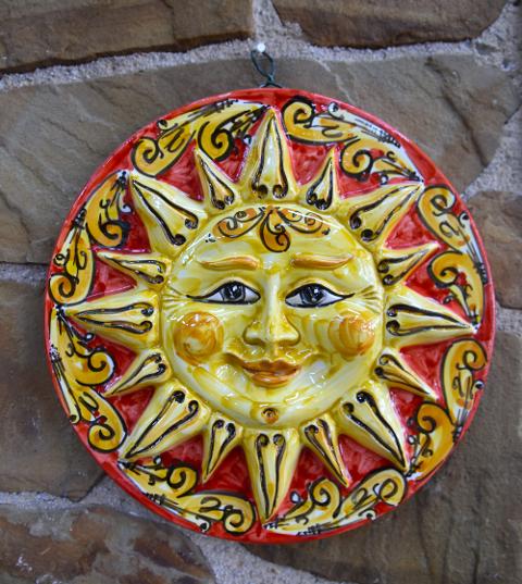 Sole in ceramica da parete Produzione artigianale di Caltagirone diametro 30cm