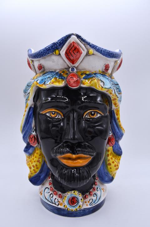 NEW Coppia teste di moro gioiello moderne decoro siciliano Produzione artigianale di Caltagirone h.20cm