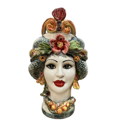 Teste di Moro floreale con corona e turbante decorate Produzione artigianale di Caltagirone H 30cm