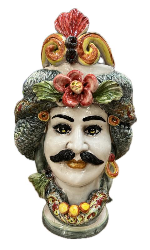 Teste di Moro floreale con corona e turbante decorate Produzione artigianale di Caltagirone H 30cm