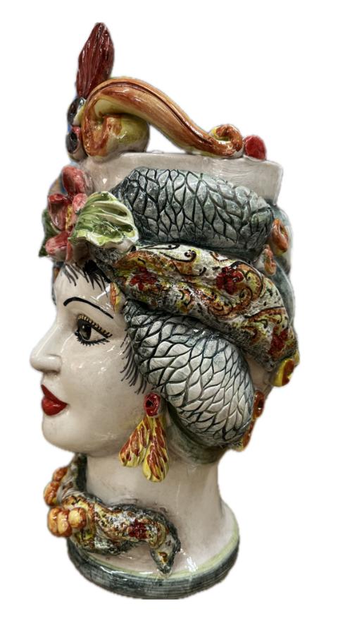 Teste di Moro floreale con corona e turbante decorate Produzione artigianale di Caltagirone H 30cm