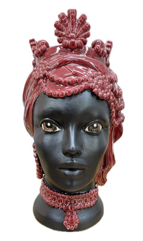 Coppia Teste di Moro moderne con corona con nero opaco Produzione artigianale di Caltagirone H 30cm