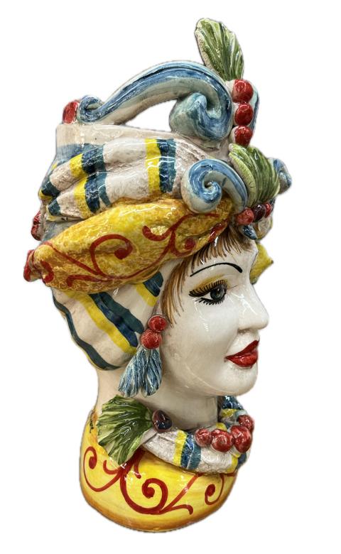 Teste di Moro decorate con corona, turbante e limoni Produzione artigianale di Caltagirone H 30cm