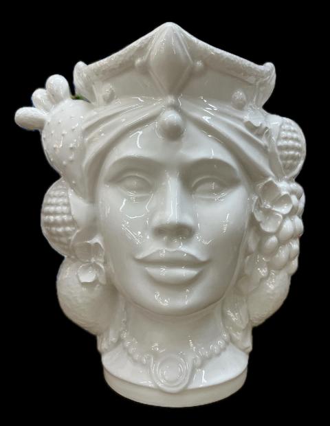 Coppia Teste di Moro con frutta moderne bianche monocolore Produzione artigianale di Caltagirone H 25cm