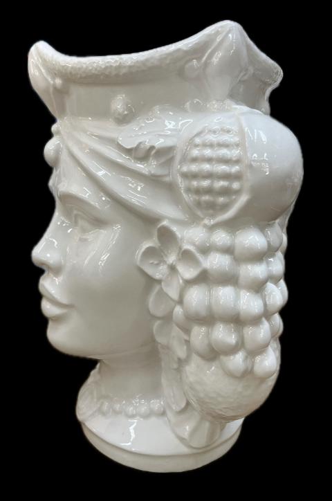 Coppia Teste di Moro con frutta moderne bianche monocolore Produzione artigianale di Caltagirone H 25cm