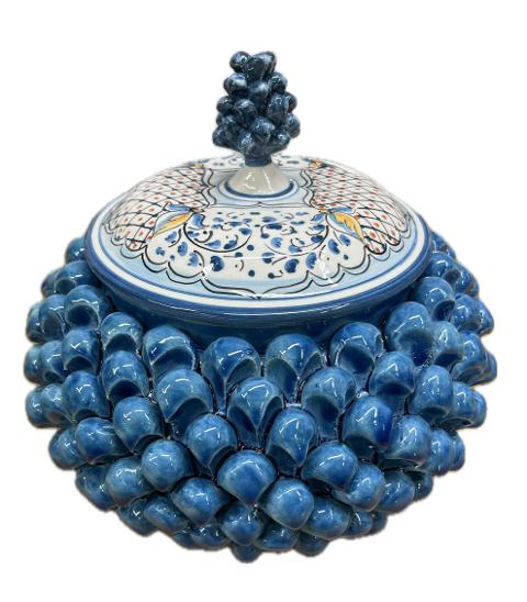 Biscottiera pigna decorata blu antico Produzione artigianale di Caltagirone H 25cm