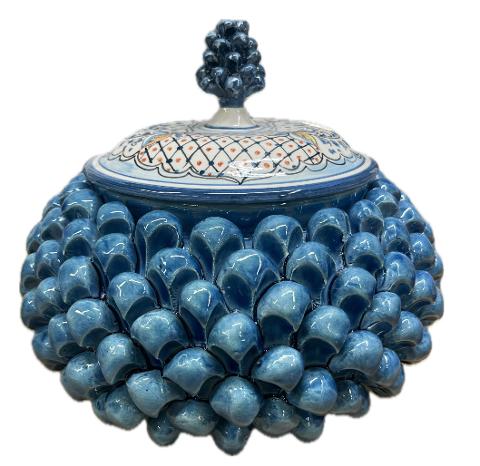 Biscottiera pigna decorata blu antico Produzione artigianale di Caltagirone H 25cm