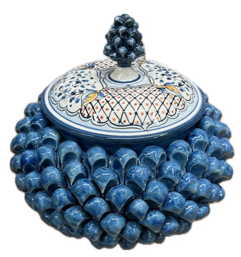 Biscottiera pigna decorata blu antico Produzione artigianale di Caltagirone H 25cm