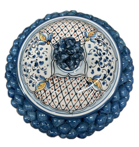 Biscottiera pigna decorata blu antico Produzione artigianale di Caltagirone H 25cm