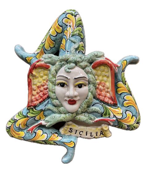 Trinacria decoro barocco lungezza 22cm Produzione artigianale Santo Stefano di Camastra H 30cm