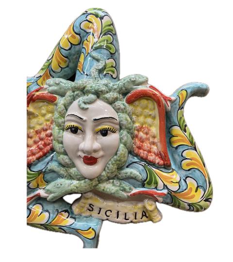 Trinacria decoro barocco lungezza 22cm Produzione artigianale Santo Stefano di Camastra H 30cm