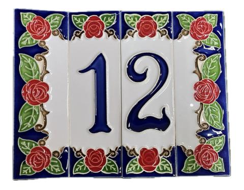 Numeri civici decorati a mano Ceramica siciliana con rosa rossa