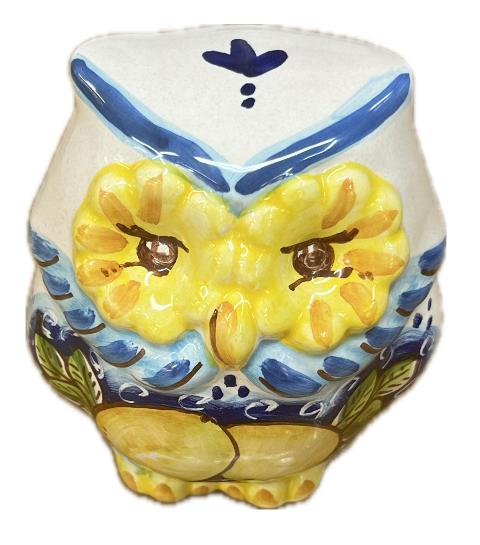 Civetta in ceramica decorata con limoni Produzione artigianale di Caltagirone H 15cm