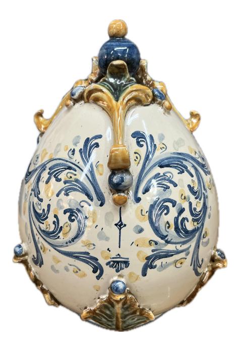 Uovo decoro plastico arancione e blu in ceramica siciliana Produzione artigianale di Caltagirone h.22cm