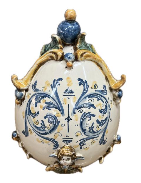 Uovo decoro plastico arancione e blu in ceramica siciliana Produzione artigianale di Caltagirone h.22cm