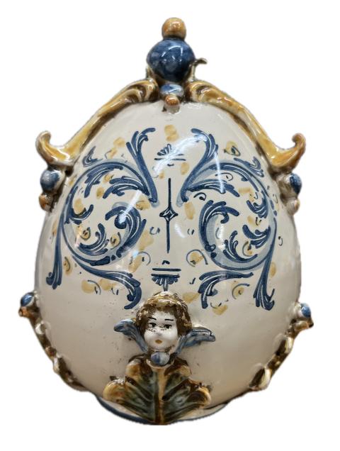Uovo decoro plastico arancione e blu in ceramica siciliana Produzione artigianale di Caltagirone h.22cm