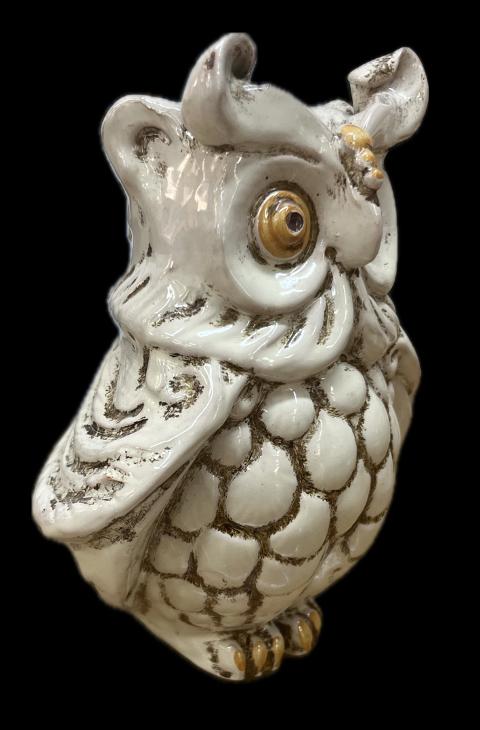 Civetta in ceramica fumé/bianco antico decorata Produzione artigianale di Caltagirone H 15cm
