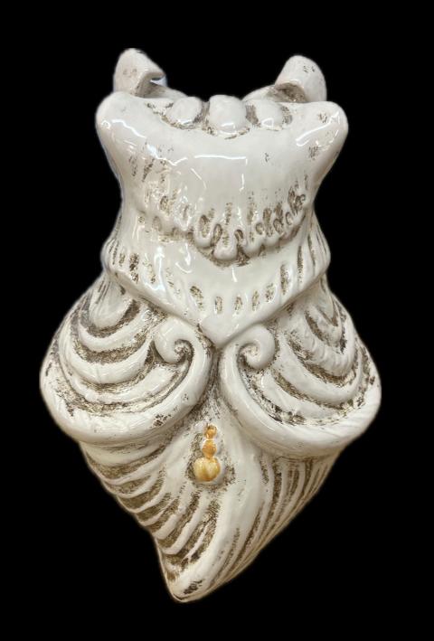 Civetta in ceramica fumé/bianco antico decorata Produzione artigianale di Caltagirone H 15cm