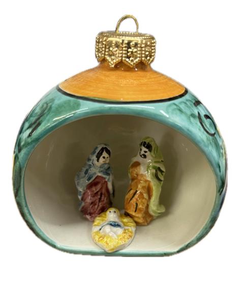 Pallina con presepe in ceramica Produzione artigianale di Caltagirone H 11cm