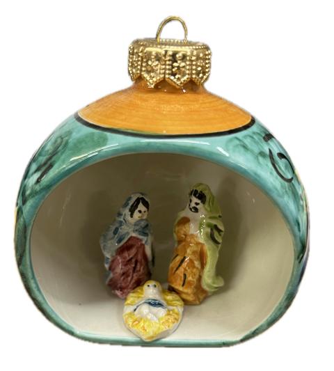 Pallina con presepe in ceramica Produzione artigianale di Caltagirone H 10cm
