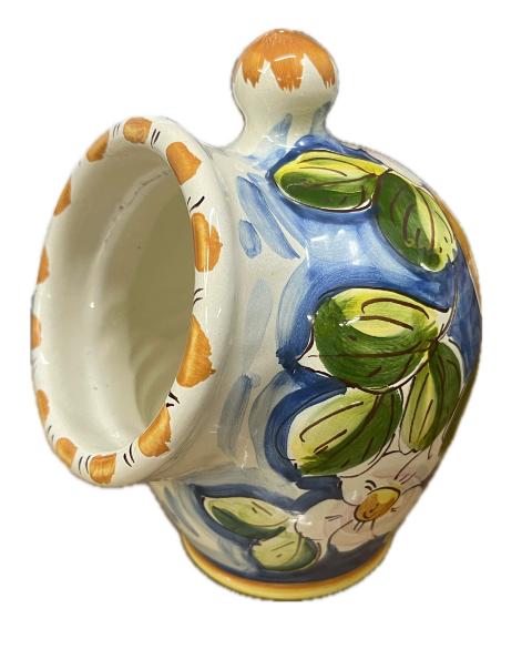 Saliera a salvadanaio decoro floreale con limoni Produzione artigianale Santo Stefano di Camastra H 20cm
