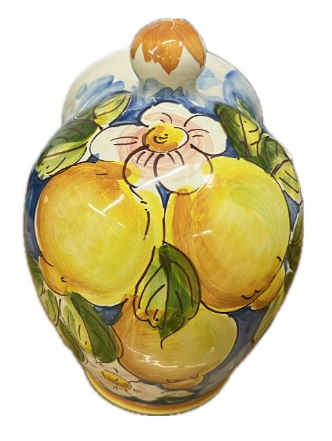 Saliera a salvadanaio decoro floreale con limoni Produzione artigianale Santo Stefano di Camastra H 20cm