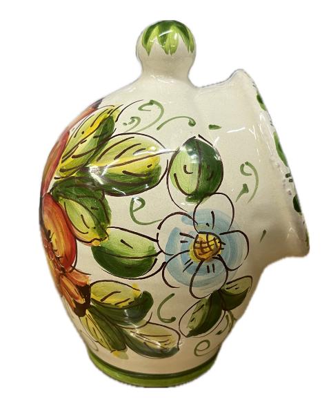 Saliera a salvadanaio in ceramica siciliana con melograni decoro verde Produzione artigianale Santo Stefano di Camastra h.20cm