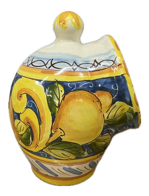 Saliera a salvadanaio in ceramica siciliana con limoni Produzione artigianale Santo Stefano di Camastra H 20cm