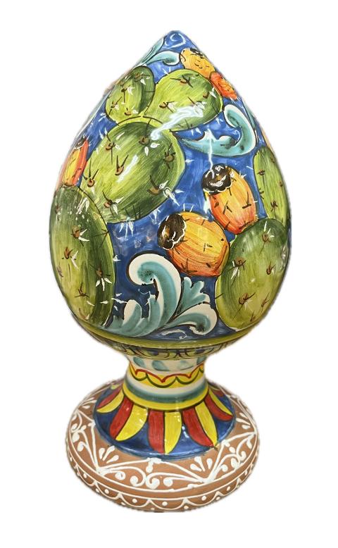 Pigna ornamentale liscia decoro fichi d'india Produzione artigianale Santo Stefano di Camastra H 30cm