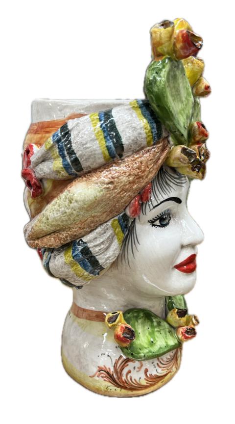 Teste di moro con fichi d'india Produzione artigianale di Caltagirone H 30cm