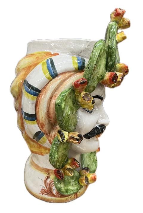 Teste di moro con fichi d'india Produzione artigianale di Caltagirone H 30cm